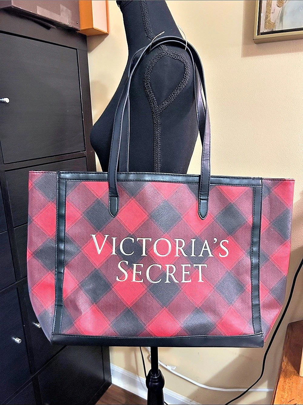 Victoria's Secret Buffalo Plaid Carryall Tote Red & Black